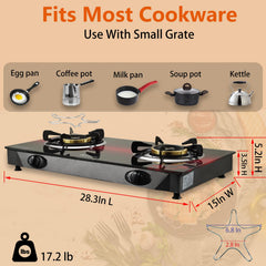 BesNerg propane stove right burner lit for even heating