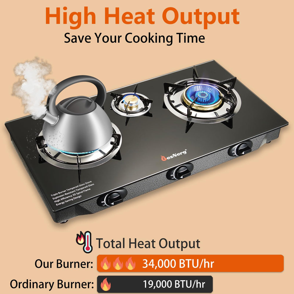 BesNerg tempered glass panel close-up highlights easy-clean surface during messy cooking.