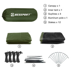 Bessport 3-Person Tent vestibule storage keeps gear dry during rain.