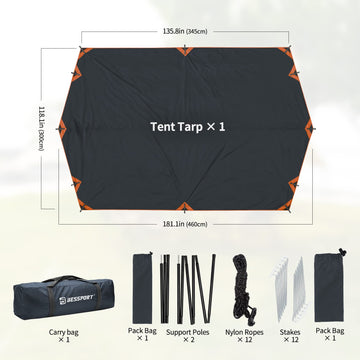 Bessport camping tarp 210T fabric offers waterproof protection in wet conditions