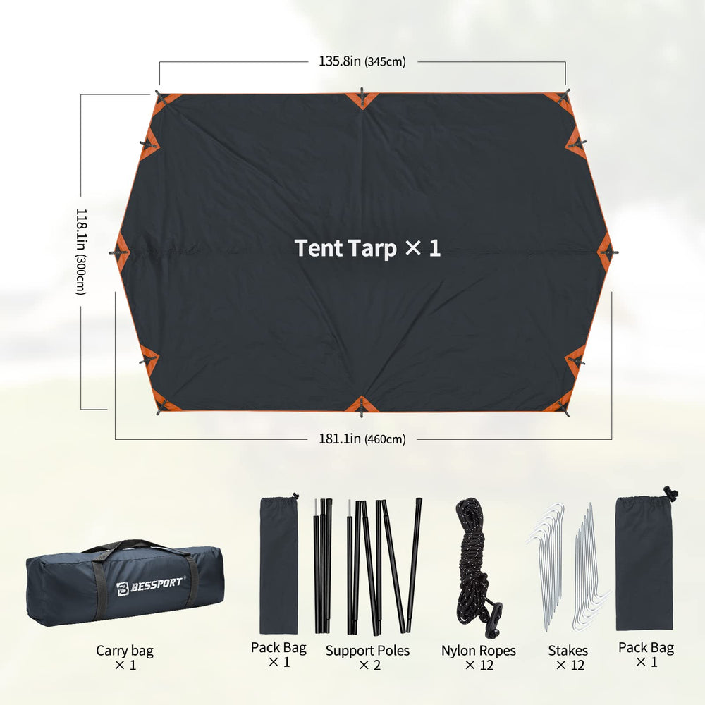 Bessport camping tarp 210T fabric offers waterproof protection in wet conditions