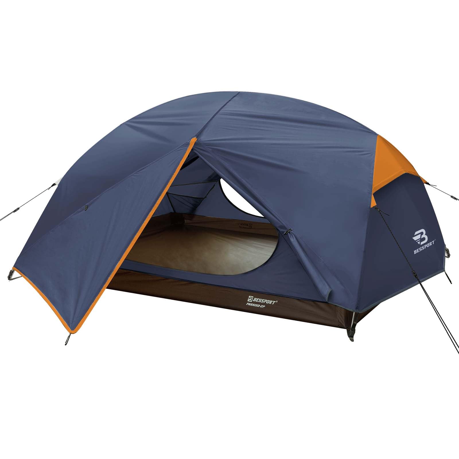 Bessport camping tent 2-person front view showing spacious interior for two campers.