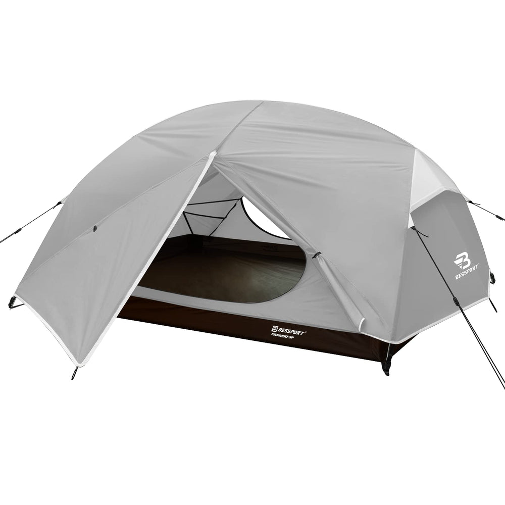 Bessport camping tent exterior view shows durable shelter for three-person trips