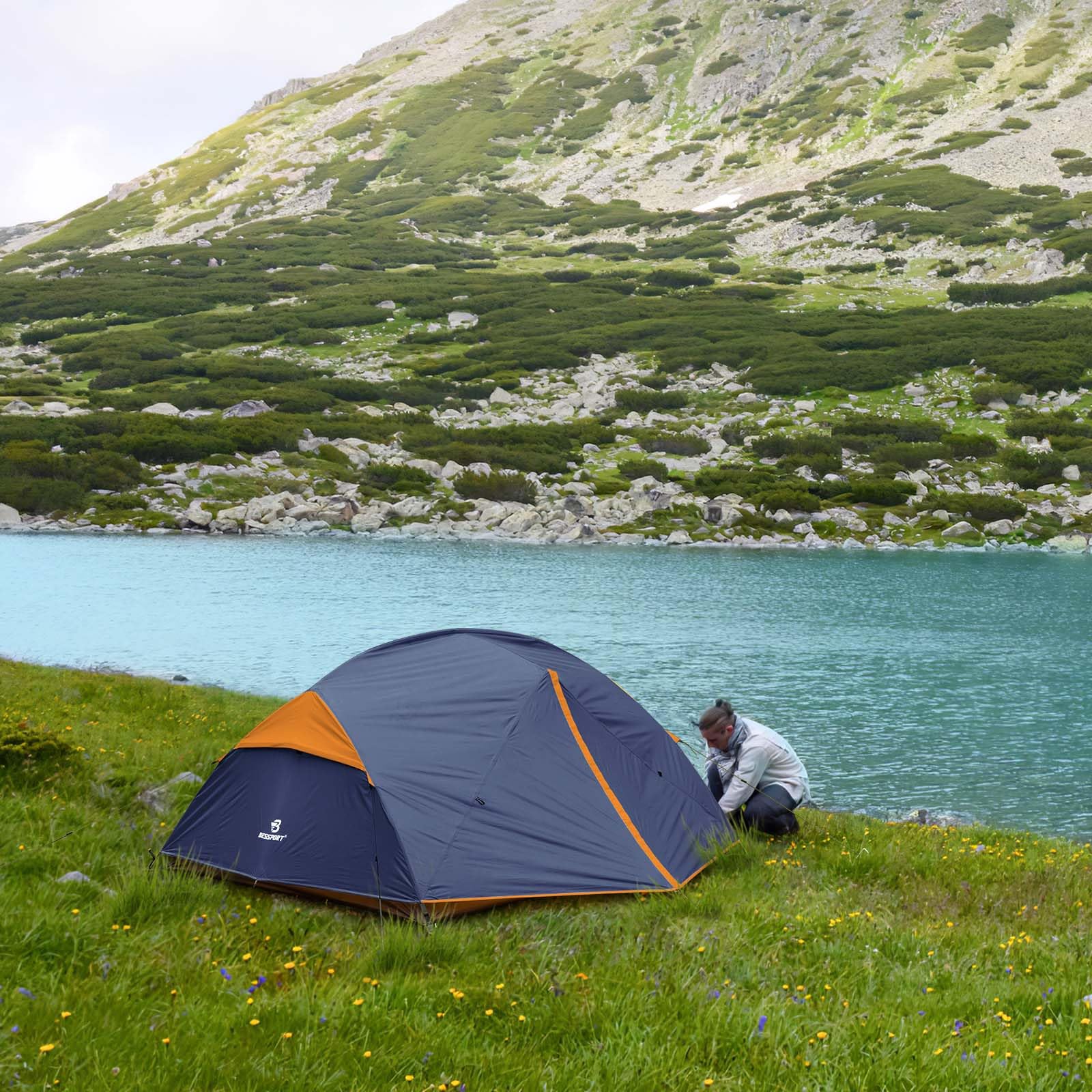 Bessport camping tent packable-storage showing compact carry for backpacking trips.