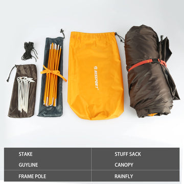 Bessport reflective guylines improve visibility during night camping.