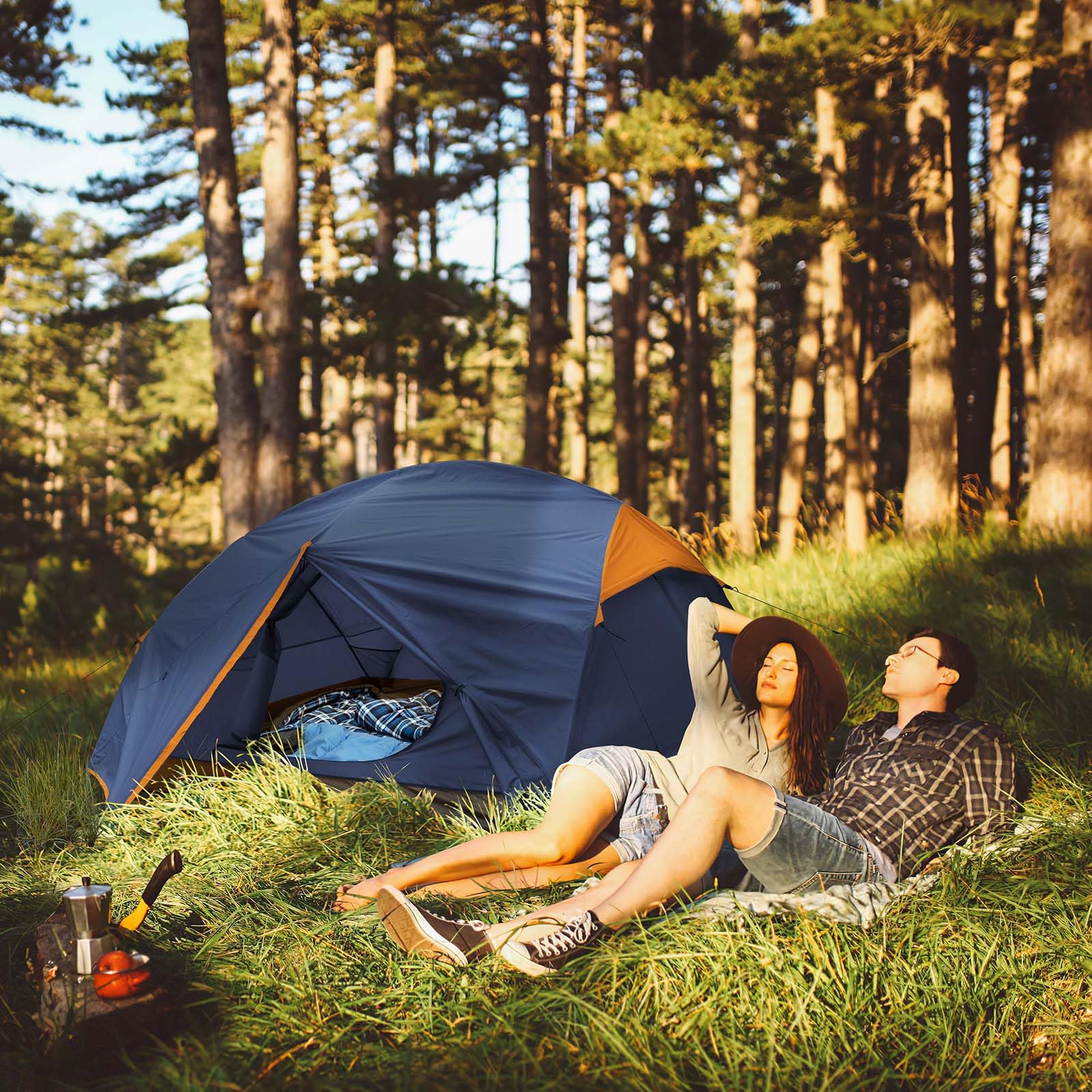 Bessport camping tent ventilation-mesh-window capturing airflow to reduce condensation.