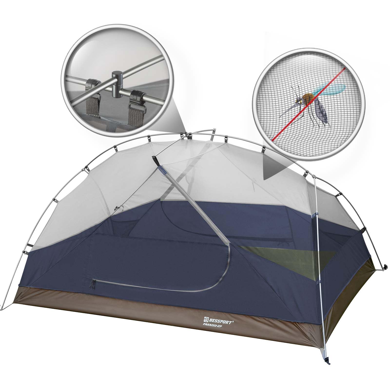 Bessport camping tent waterproof-seams showing dry interior in wet conditions.
