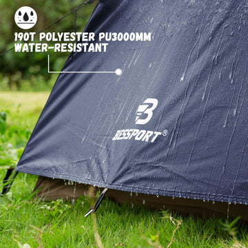 Bessport camping tent wind-stability-guylines demonstrating sturdy setup during windy weather.