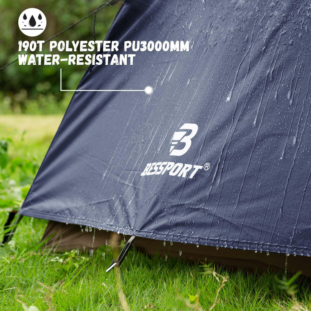 Bessport camping tent wind-stability-guylines demonstrating sturdy setup during windy weather.