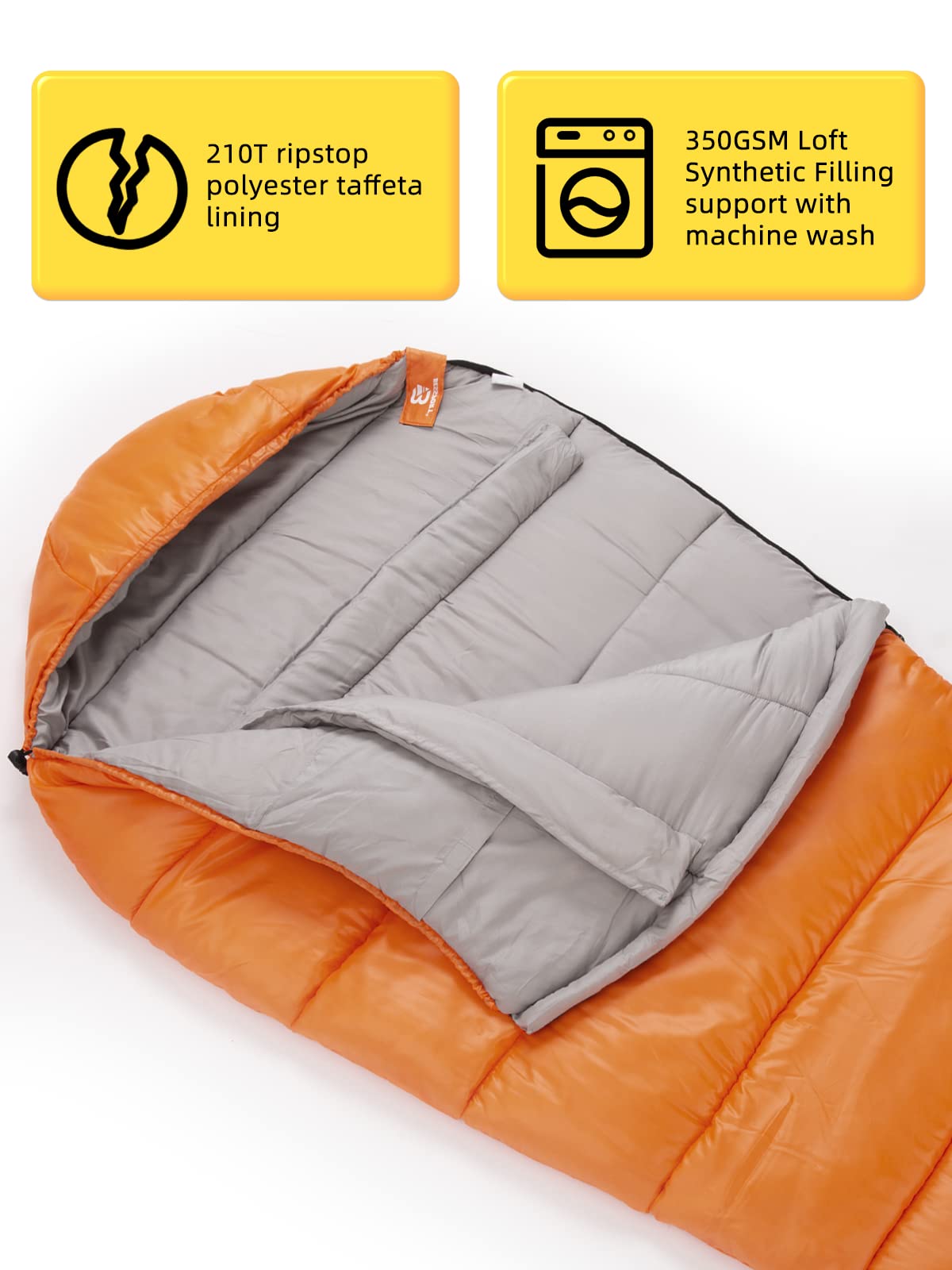 Bessport Mummy Sleeping Bag 210T ripstop fabric resists wear on rugged trips