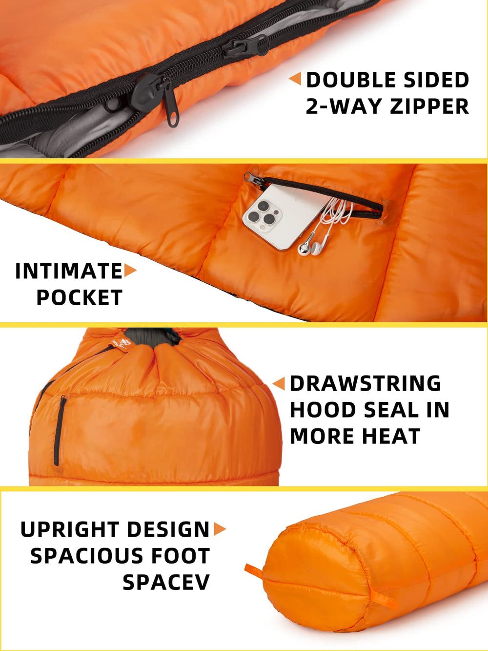 Bessport Mummy Sleeping Bag durable zippers prevent snags during late-night adjustments