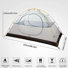 Bessport tent interior with two doors enables easy access at night.