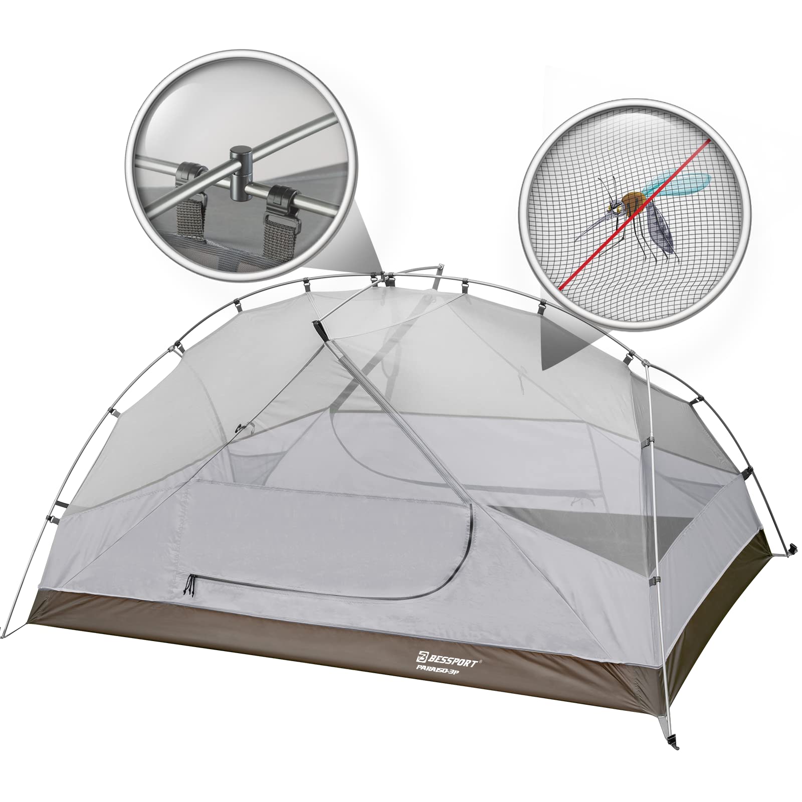 Bessport windproof-frame emphasizes strengthened poles and guylines for windy weather