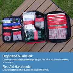 Besst Survivor kit contents spread showing comprehensive supplies for wound care readiness.