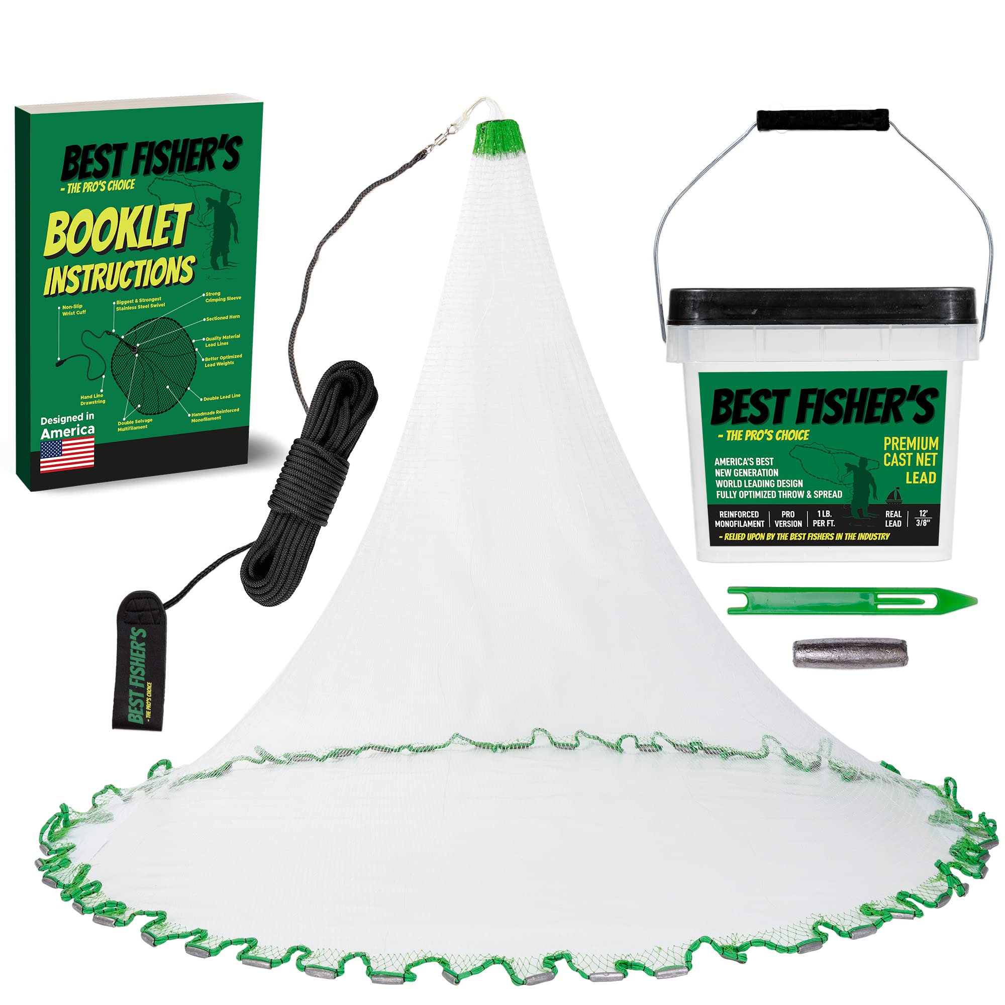 Best Fisher's American Pro Cast Net 12ft horn-durability supports reliable throws.