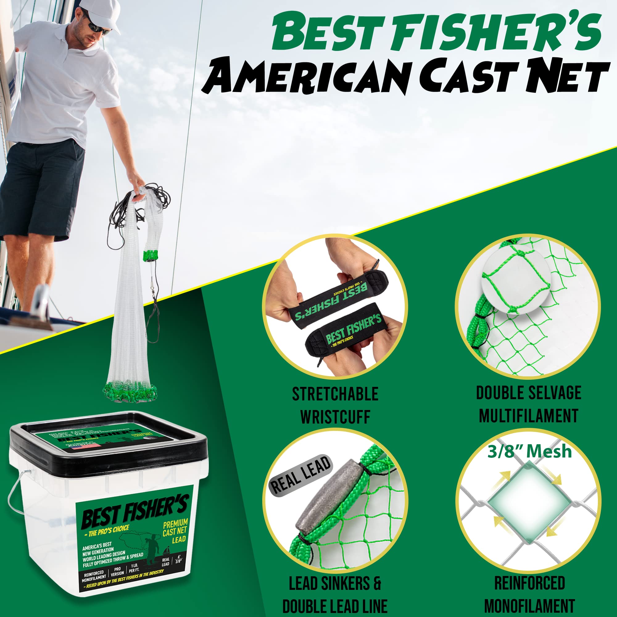 Best Fisher's American Pro Cast Net double line for added strength.