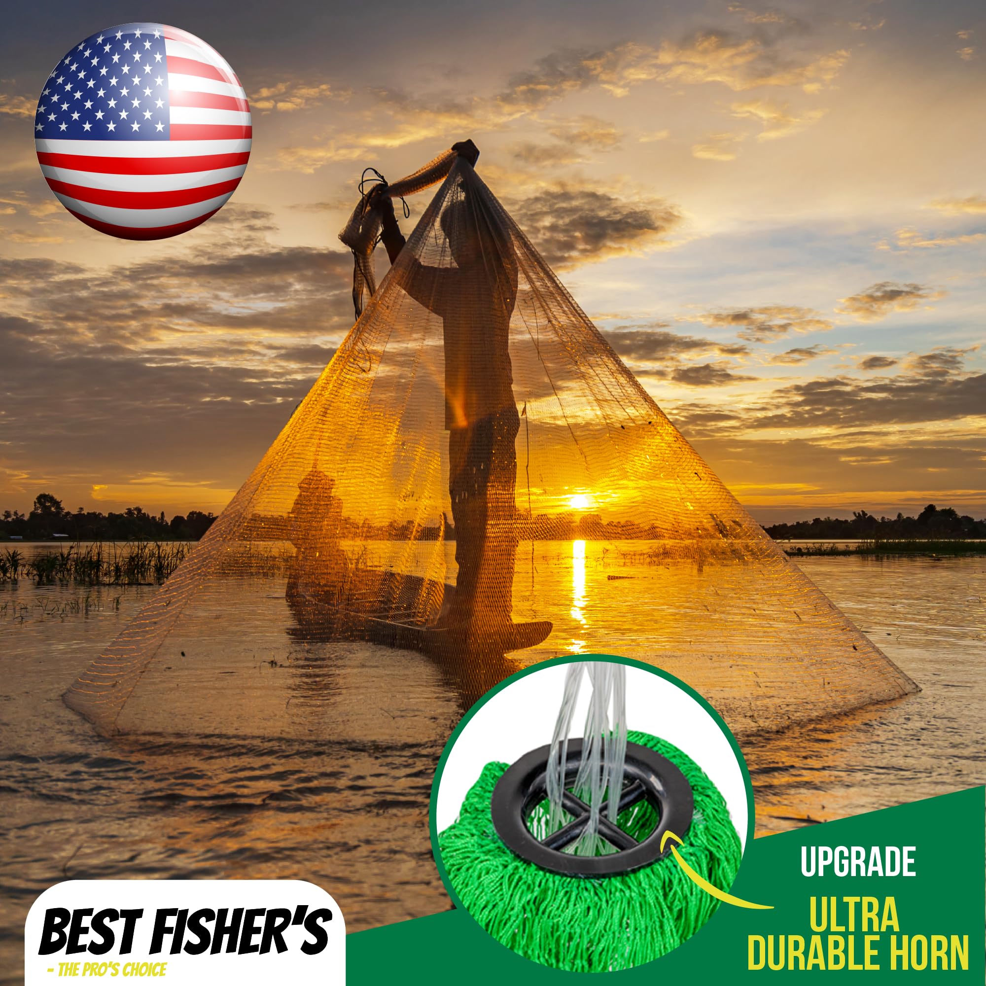 Best Fisher's American Pro Cast Net utility box included for quick field setup.