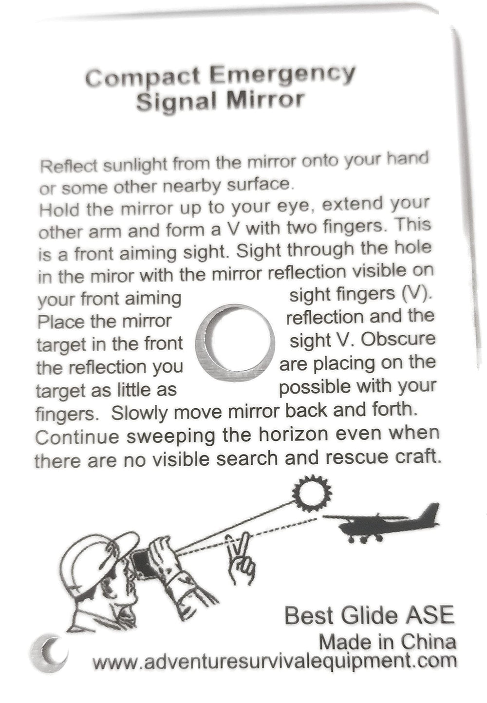 Best Glide ASE emergency mirror, 2x3 inches, compact and durable stainless steel for quick signaling.