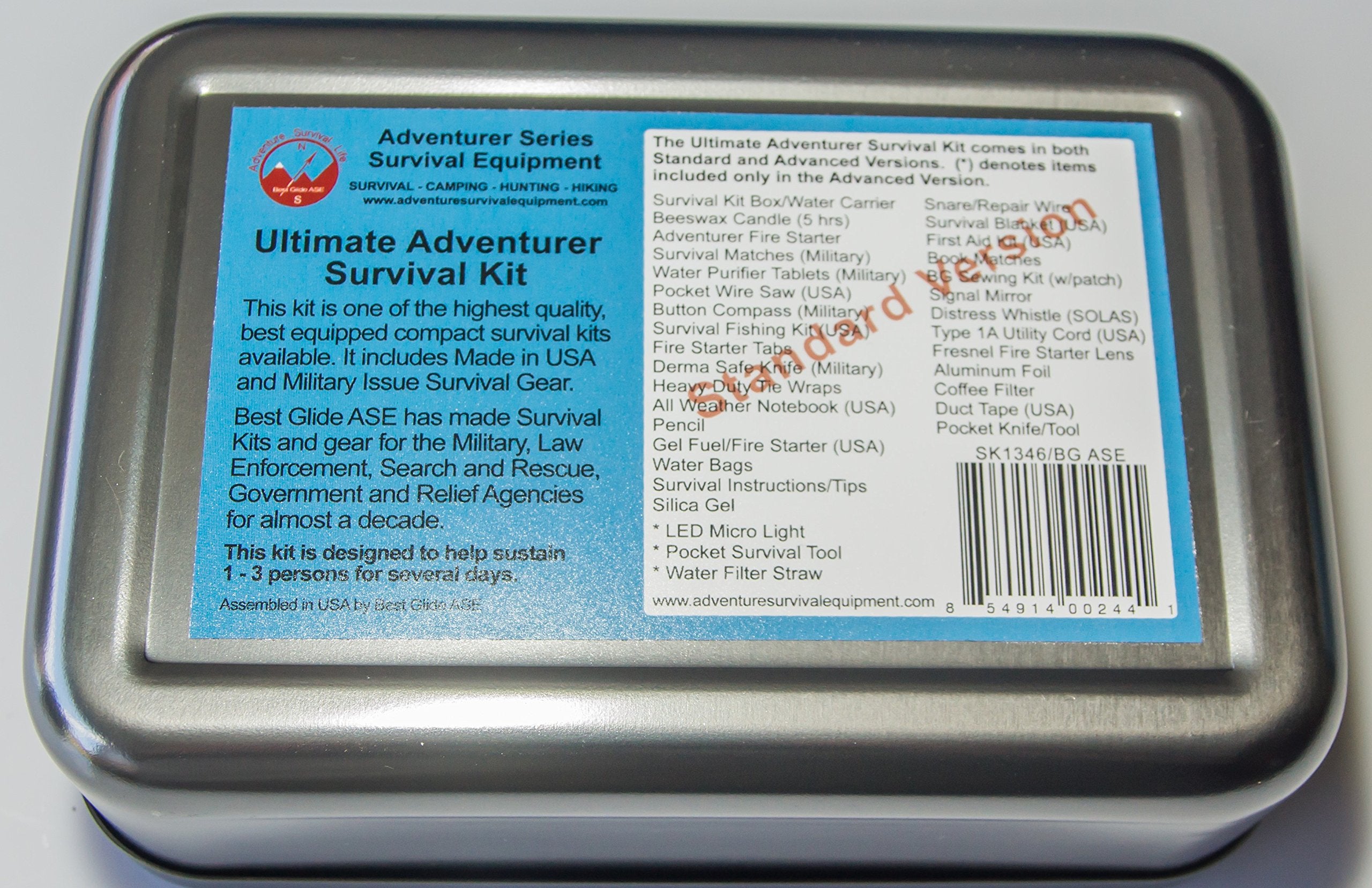 View of Best Glide ASE survival kit contents showing essential tools and supplies for preparedness