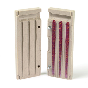 Best NJ soft plastic mold shows five-eighth-inch injection compatibility for at-home lure making.