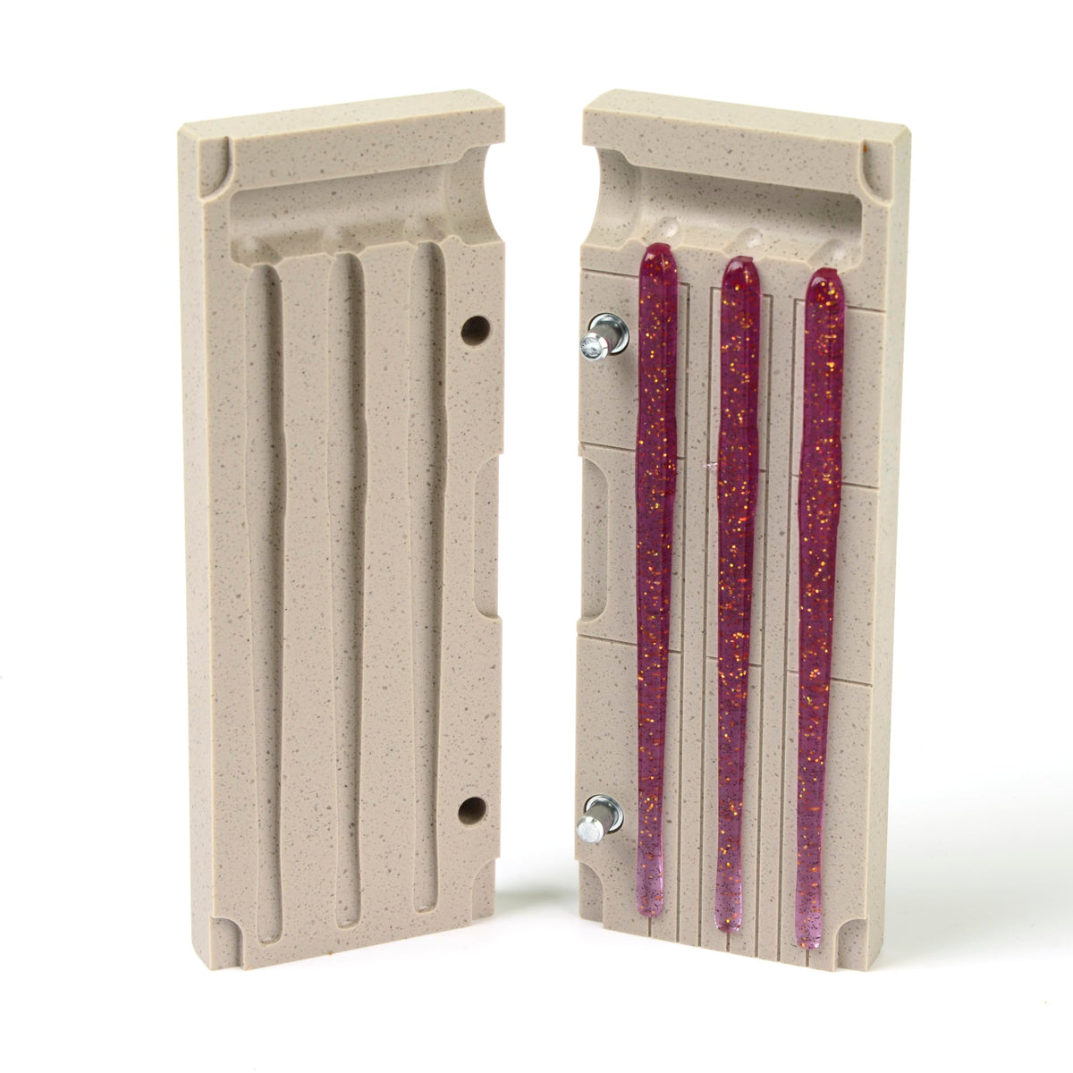 Best NJ soft plastic mold shows five-eighth-inch injection compatibility for at-home lure making.