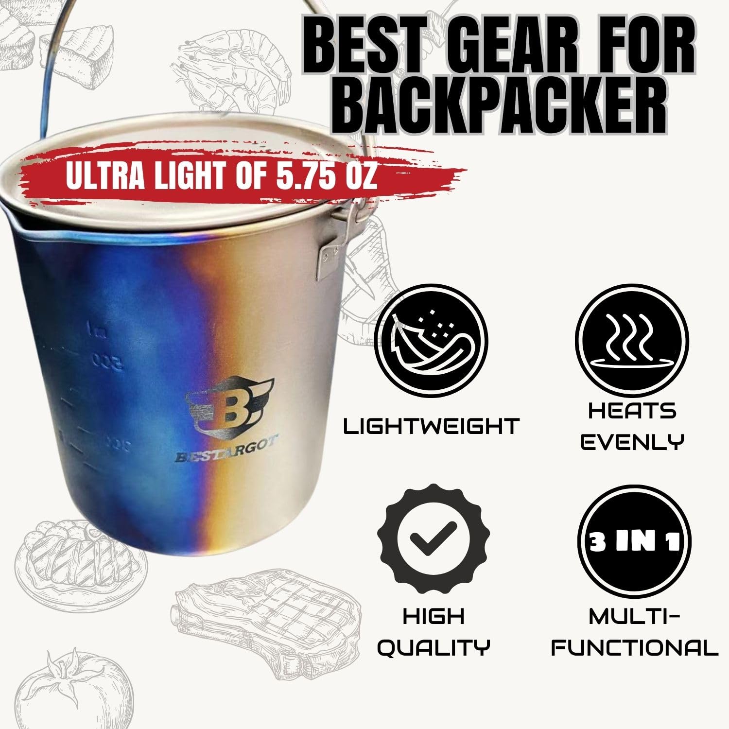 Bestargot camping titanium pot in use on trail for quick meals