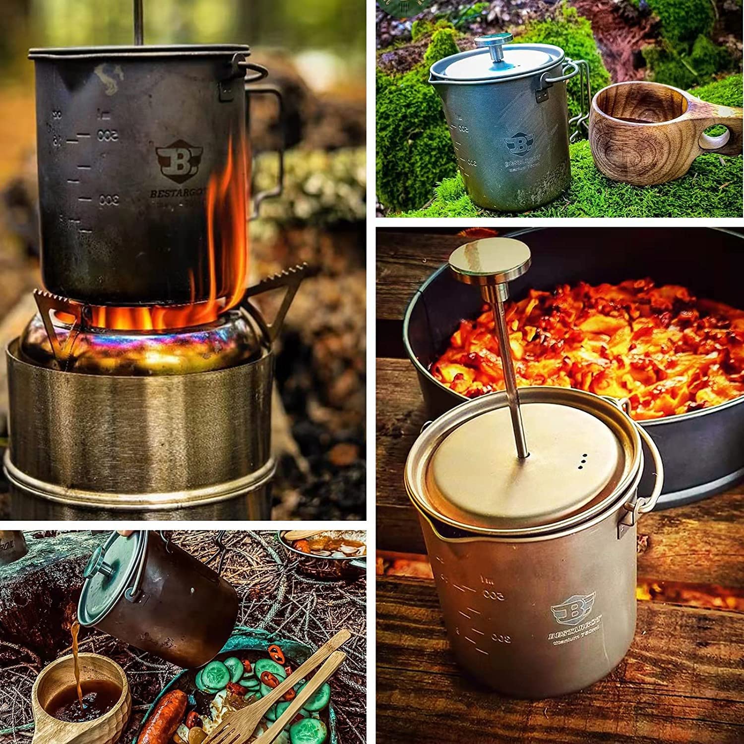 Bestargot titanium pot 750ml dishwasher-safe feature implies easy cleanup after trips.