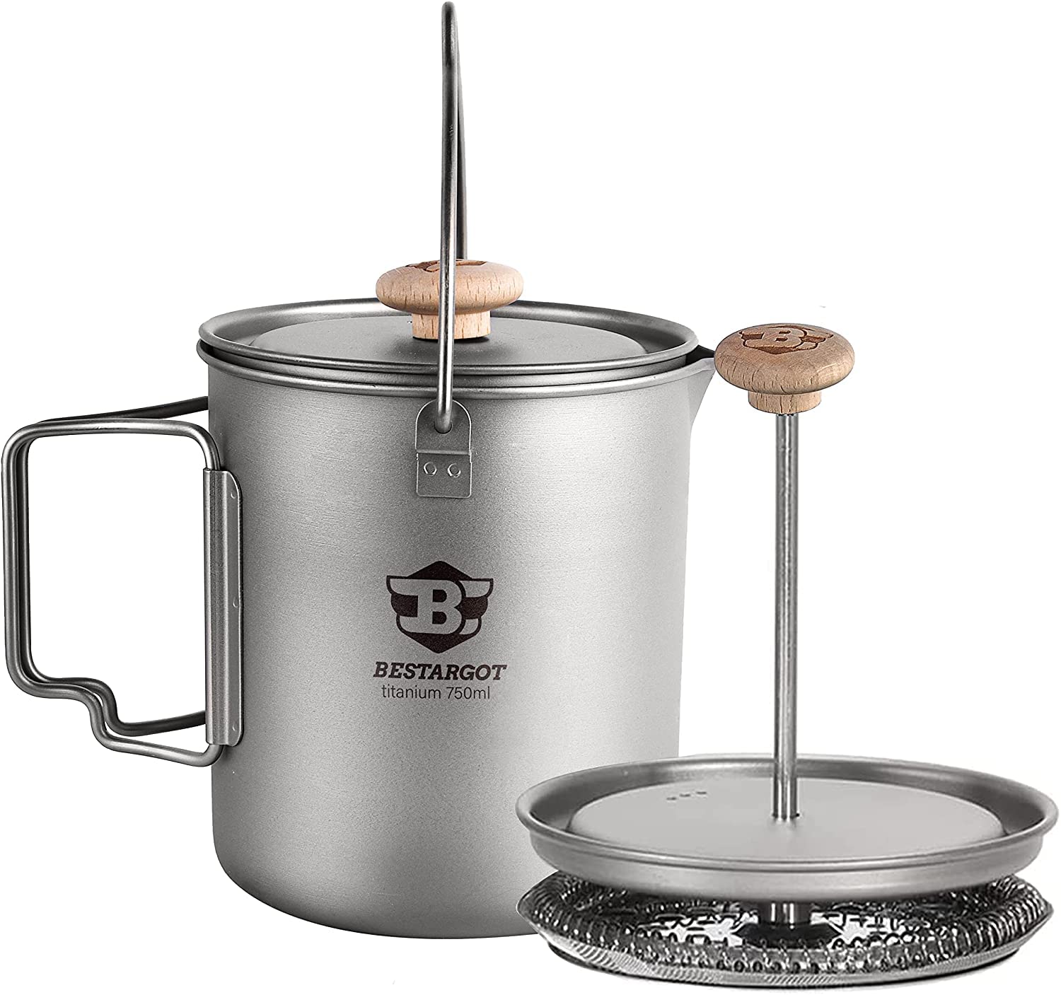 Bestargot titanium pot 750ml front view highlights ultralight design for backpacking.