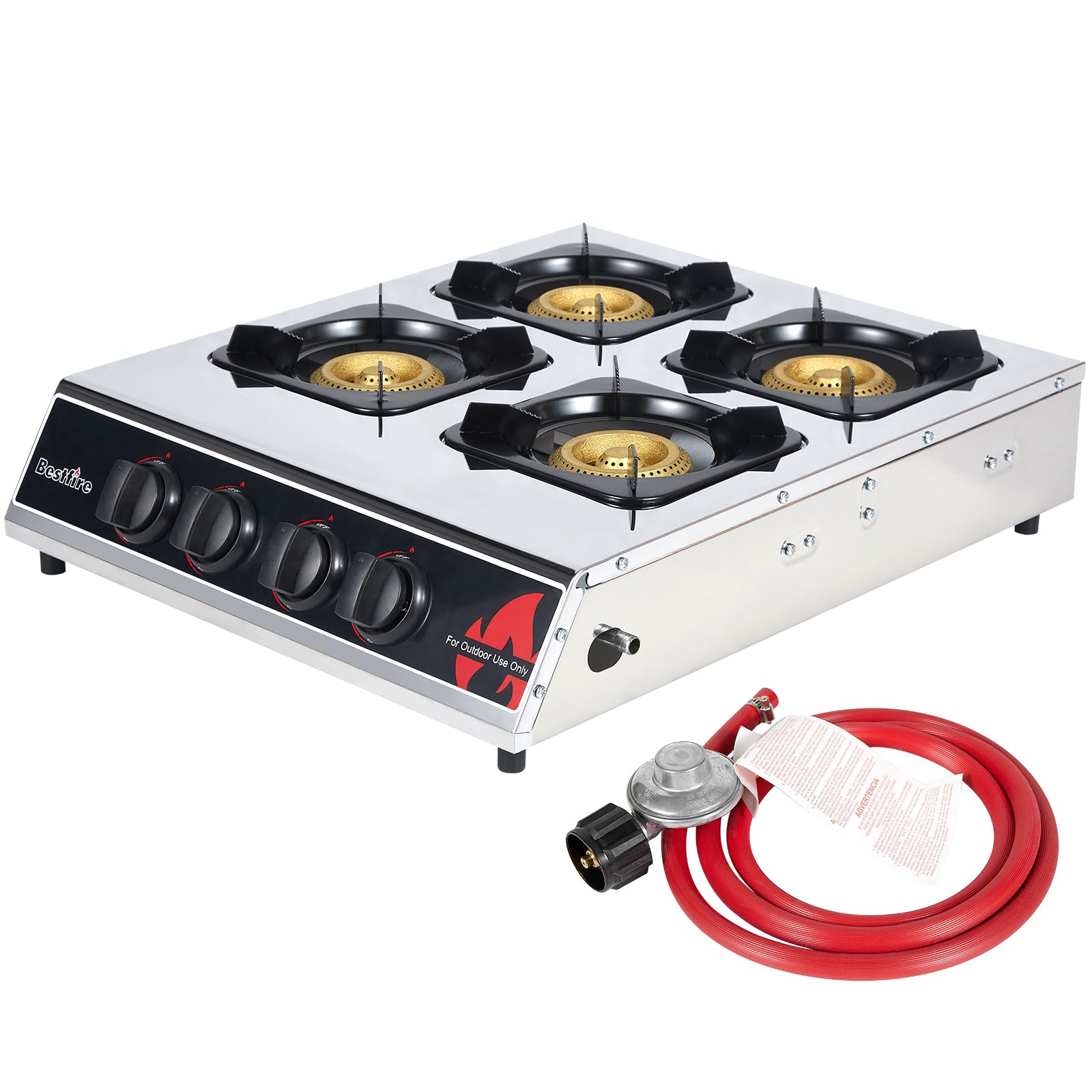 BESTFIRE 4-burner stove top view showing powerful outdoor cooking for camping and BBQs