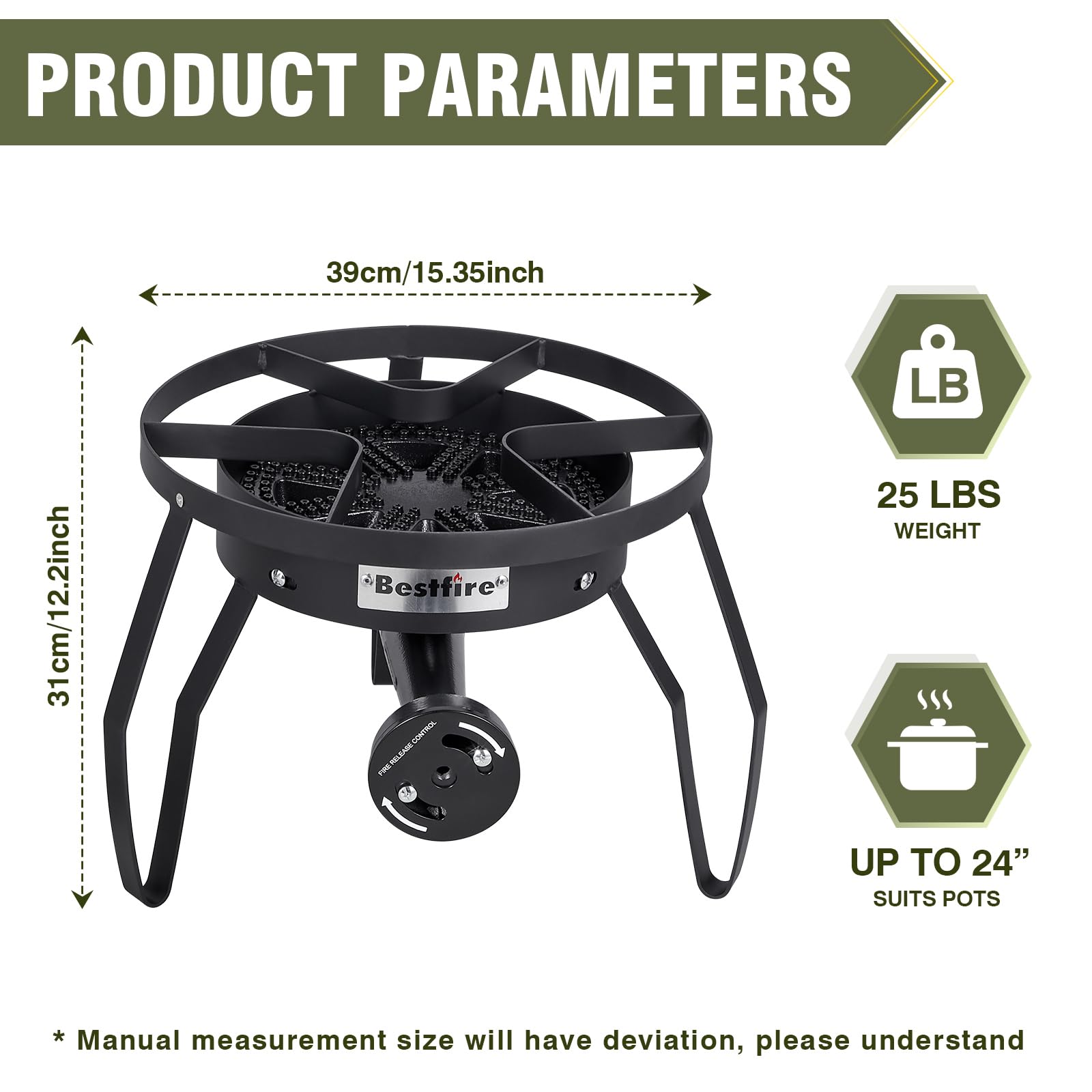 Bestfire cast-iron burner head — durable construction for rugged outdoor use.