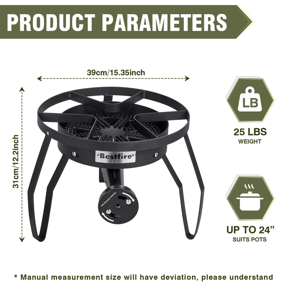 Bestfire cast-iron burner head — durable construction for rugged outdoor use.