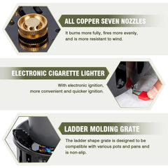 Bestfire piezo ignition system enables quick starts during adventures.