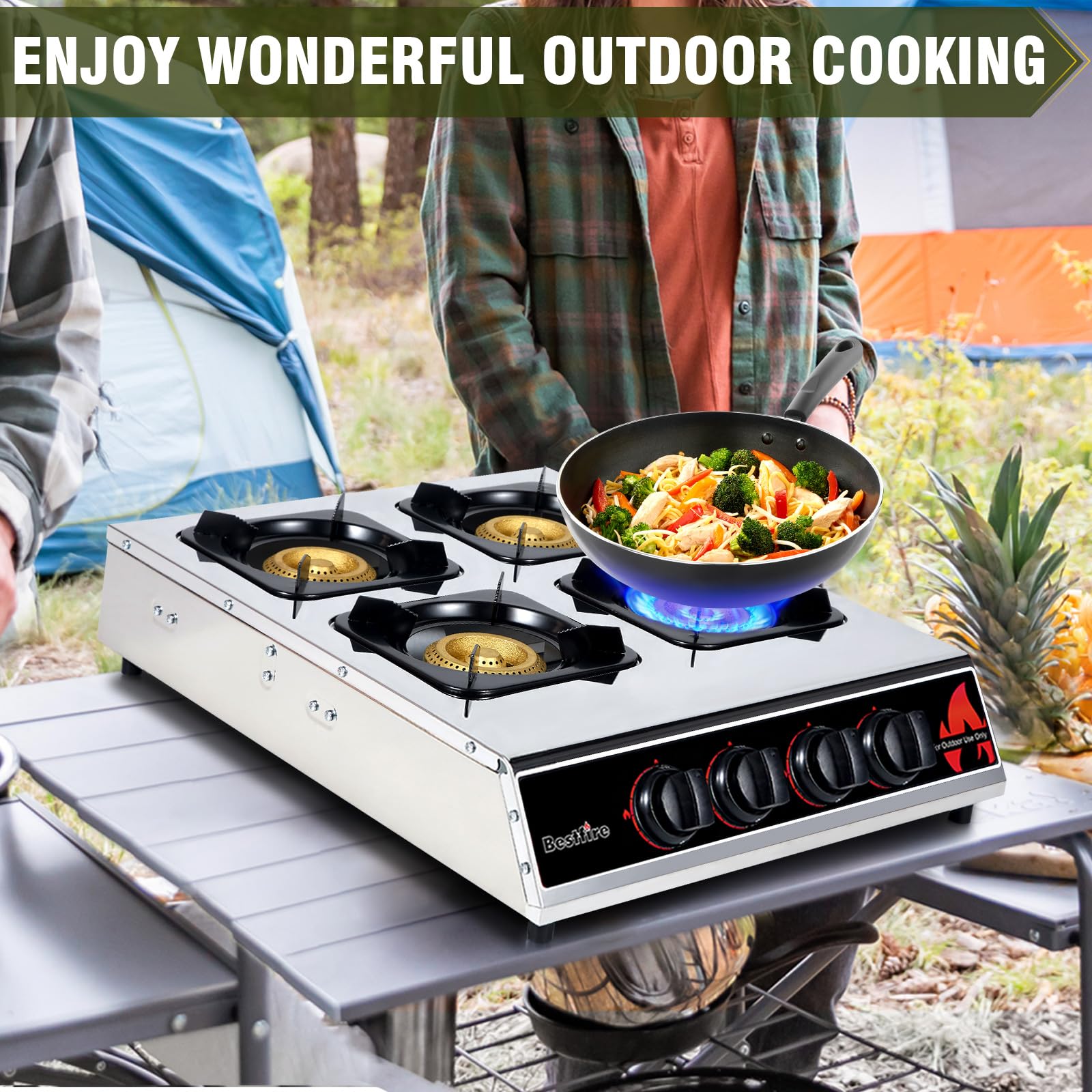 BESTFIRE portable outdoor setup prompts versatile camping cooking from soups to stir-fries