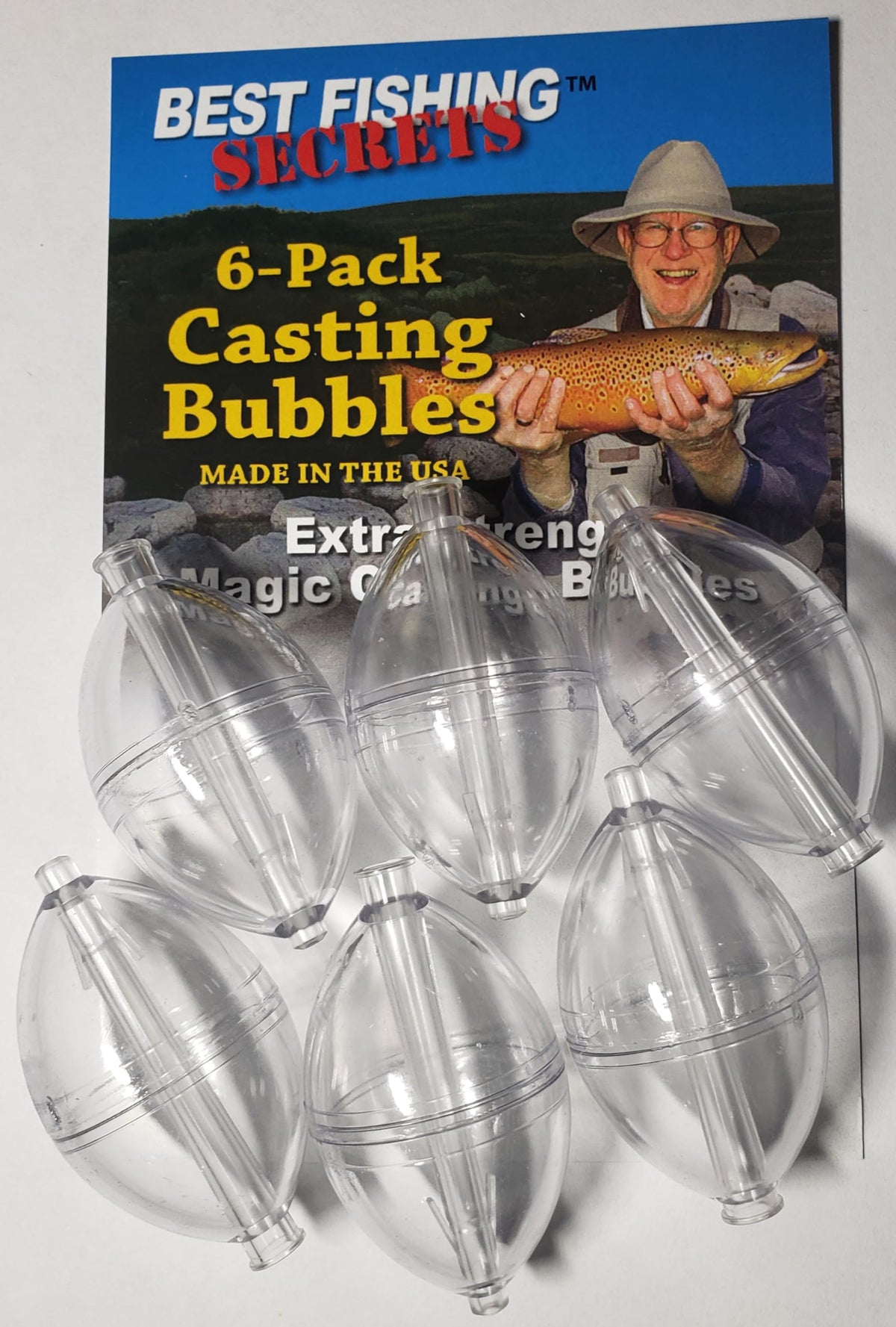 BestFishingSecrets 6-Pack Casting Bubbles - 1-1/8 x 1-3/4 inches - USA Made - Image 1