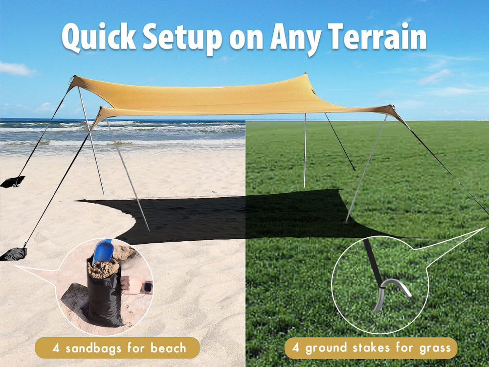 Bestset 4-pole design enables fast, stable setup on sand.