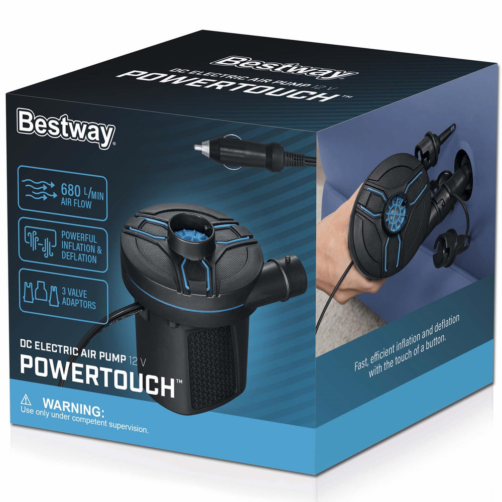 Bestway PowerTouch DC Pump connected to car outlet inflating an air mattress