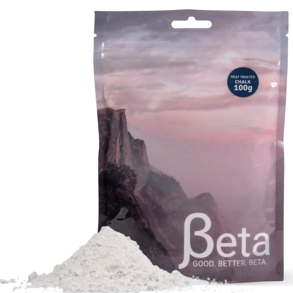 Beta Climbing heat-treated chalk powder enhances grip and absorption