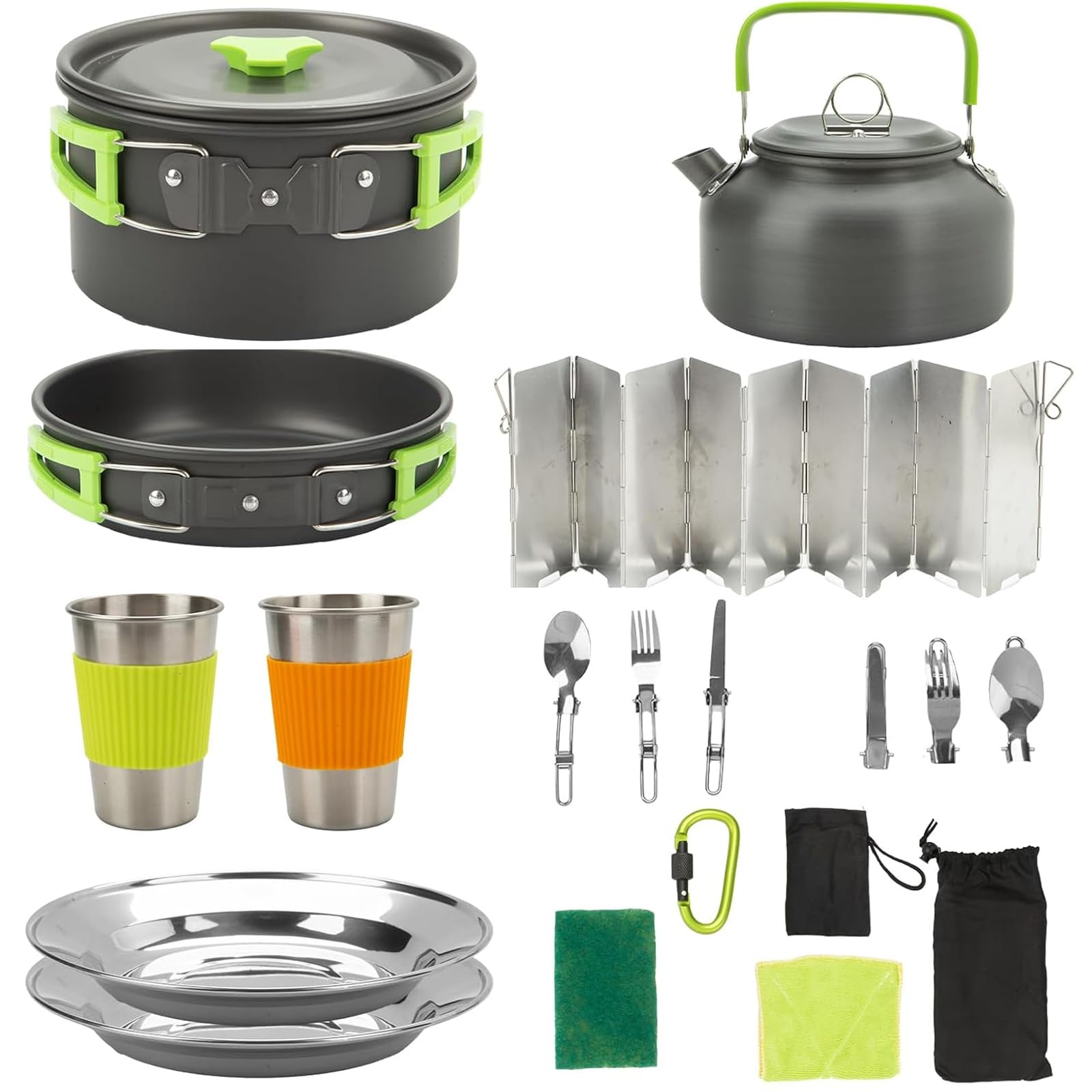Beteray 16pcs camping cookware kit with pot and pan for family-friendly outdoor meals.
