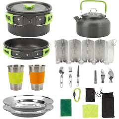 Beteray 16pcs camping cookware kit with pot and pan for family-friendly outdoor meals.