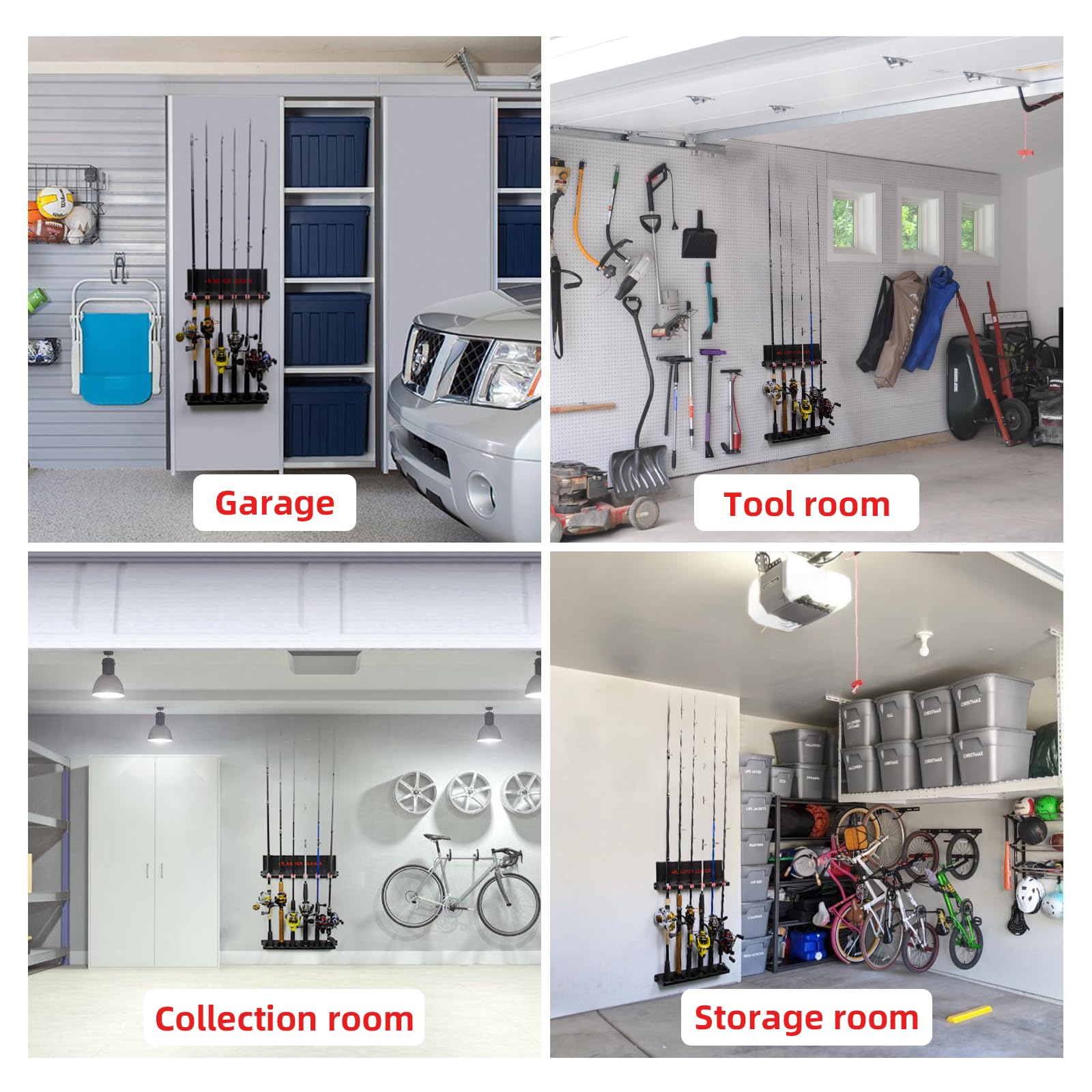 Better Leader organized garage rod storage keeping rods off the floor.