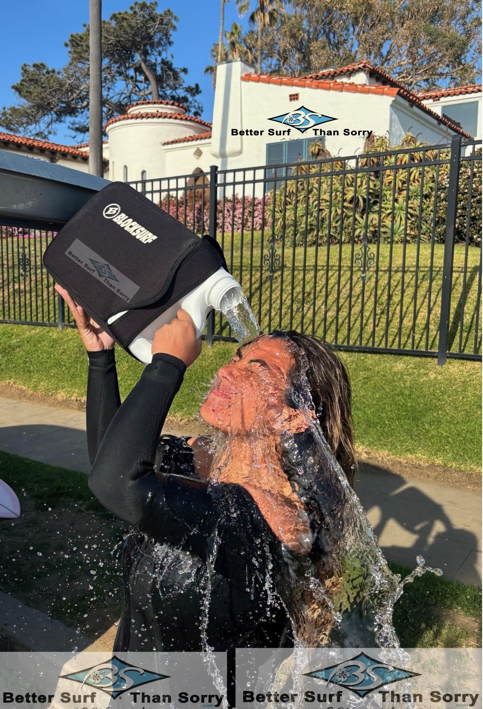 Beach-ready setup demonstrates portable shower on the sand after surfing