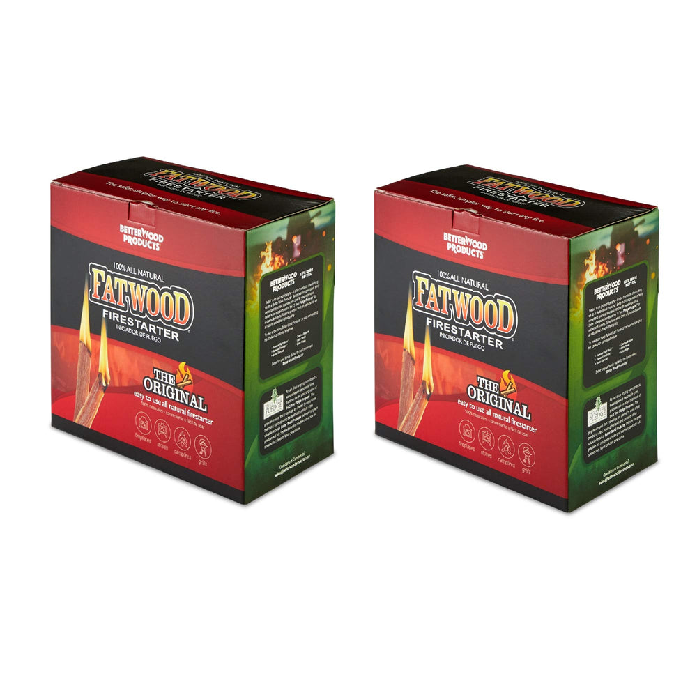 Better Wood Products Fatwood 5lb firestarter pack opened box ready for quick lighting.