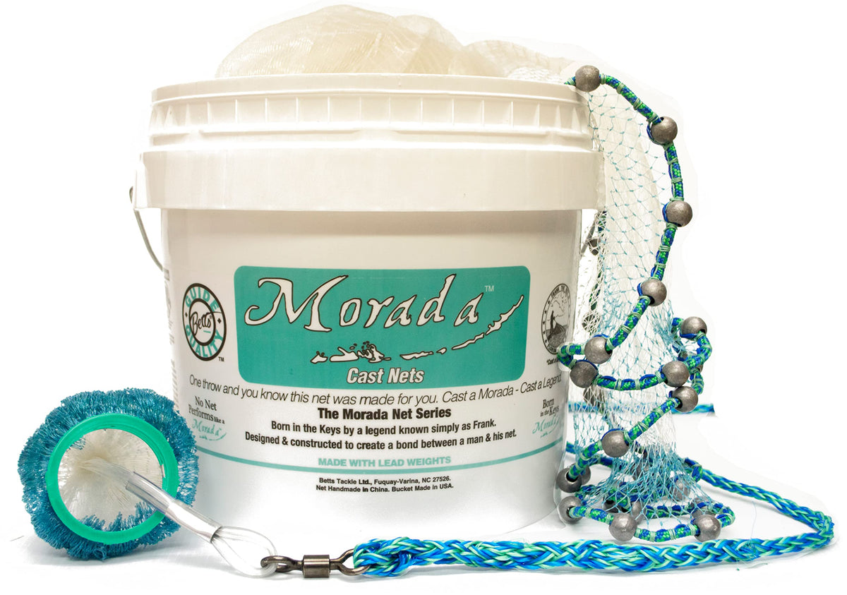 Betts Morada Mono Cast Net 8ft ready for efficient bait fishing and quick deployment.