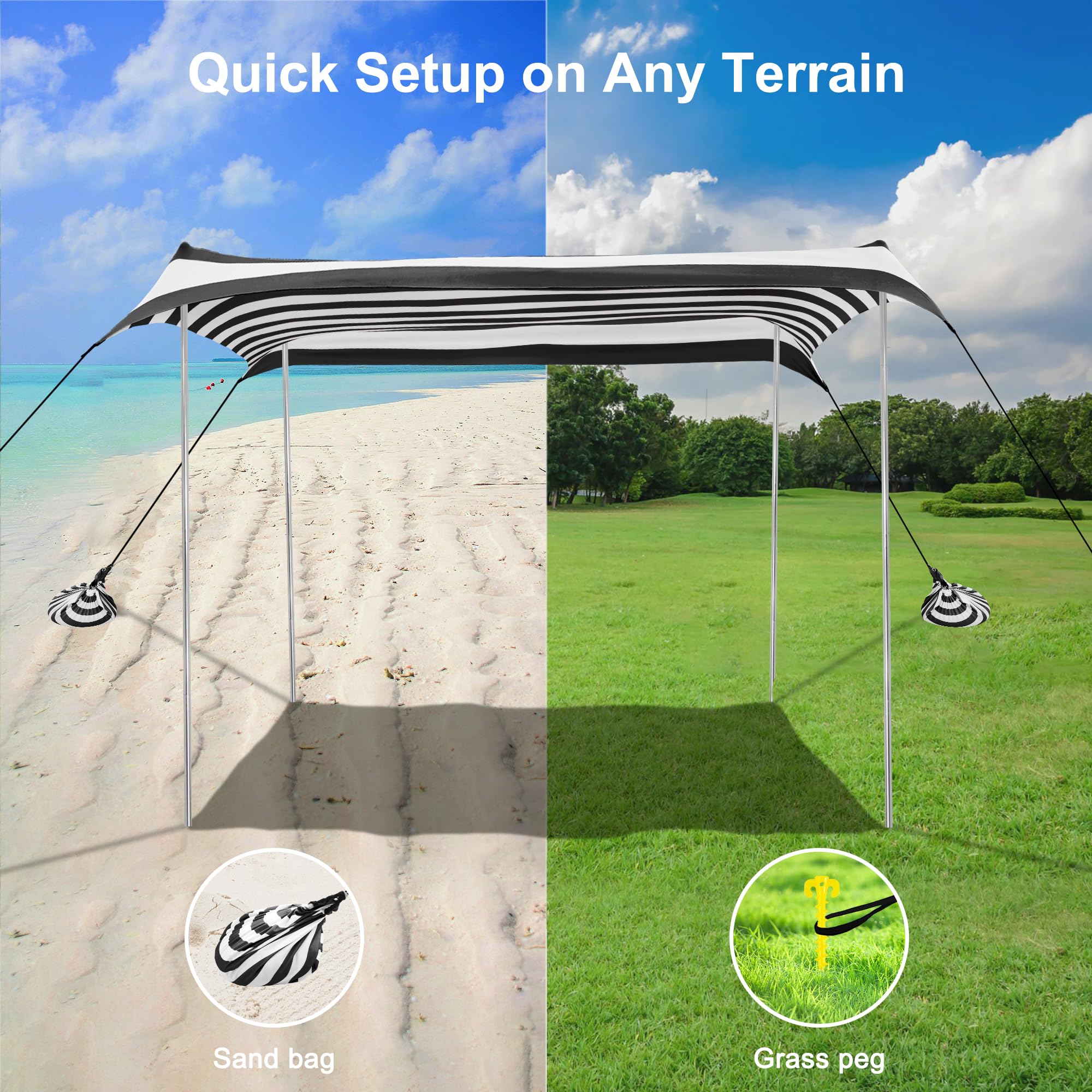 BEW sandbags and stakes keep tent steady in breezy conditions.