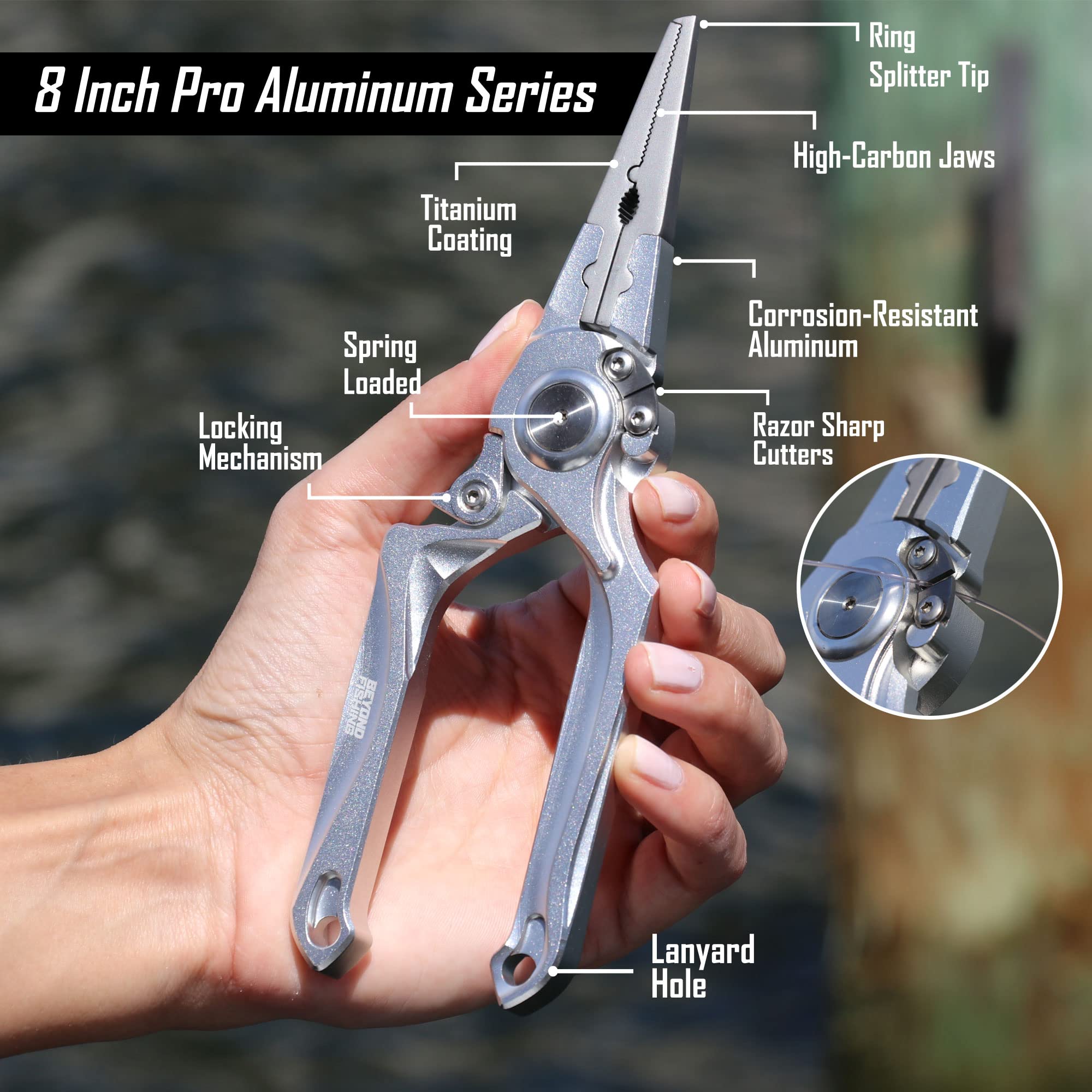 Beyond Braid Beyond Fishing Pro Aluminum Series 8 Inch Sliver multi-function jaws for hook removal