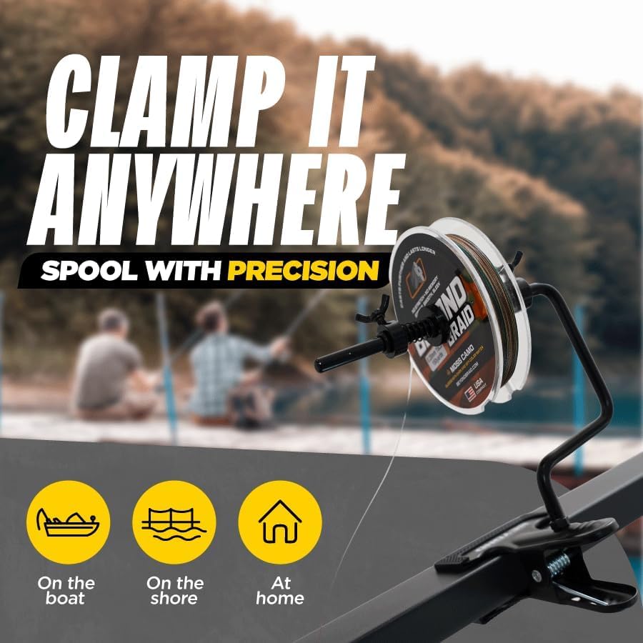 Beyond Braid EZ Spooler clamps anywhere for easy solo re-spooling