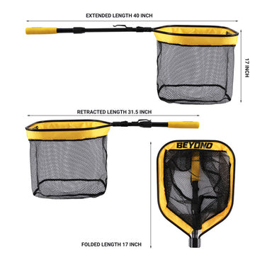 Telescopic extended net in use from a kayak