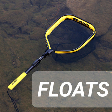 Angler using folding landing net on kayak or boat