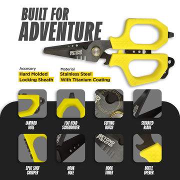 Close-up of serrated 5CR15 stainless steel blades on yellow Pro Shears