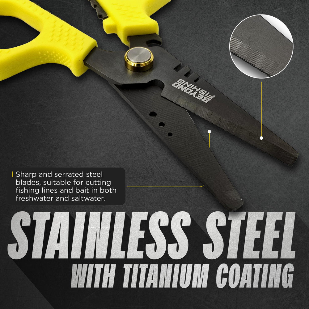Hard molded sheath included with Beyond Fishing Pro Shears yellow
